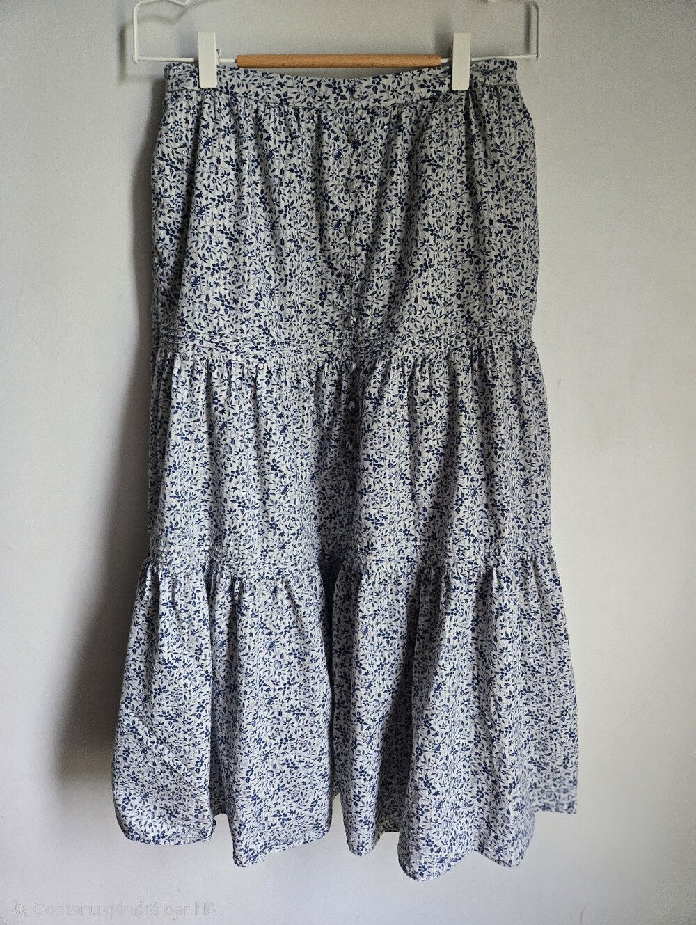 MADEWELL Blue Floral Tiered Cotton Midi Or Maxi Skirt